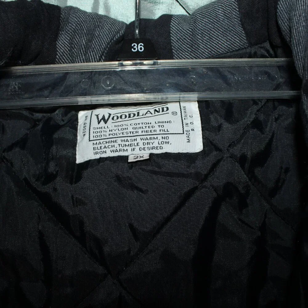 Vtg Woodland Men 2XL Black‎ White Plaid Body Warmer Zip Up Quilted Liner Vest